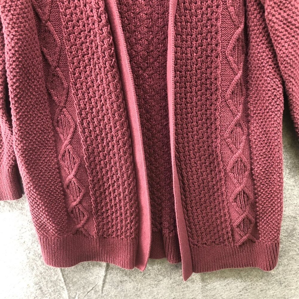 L.L.‎ Bean Cable Knit Cardigan Womens M Burgundy Open Front Longline Cotton - Picture 4 of 9